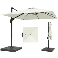 Outsunny 2.4 x 2.4m Cantilever Parasol with Umbrella Weights, UPF50+ Offset Outdoor Umbrella w/ Easy Tilt Adjustment, Cream White(m-10)