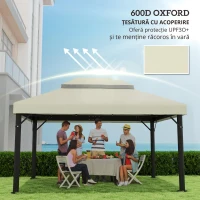 Outsunny Acoperire pentru Foișor de Grădină 3x4 m cu 2 Niveluri din Material Oxford 600D cu Orificii de Drenaj, Alb-Crem(m-3)