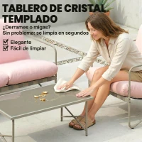 Outsunny Conjunto de Jardín Exterior de 4 Piezas con Sofá de 2 Plazas 2 Sillones Mesa de Vidrio Templado Cojines Gruesos Rosa(m-8)