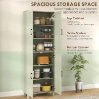 HOMCOM Freestanding Kitchen Cupboard, 4-Door Storage Cabinet with Adjustable Shelves, Modern Kitchen Pantry, 170cm, Green(m-4)