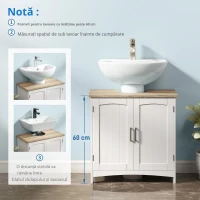 kleankin Dulap Sub Lavoar Baie cu 2 Uși și Raft Reglabil Alb și Lemn(m-5)