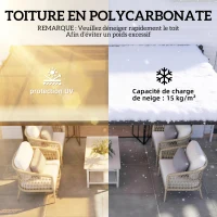 Outsunny Pergola adossée 3,8 x 3 m avec toit en polycarbonate, structure rigide en aluminium avec gouttières intégrées, gris foncé(m-4)