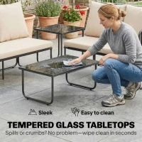 Outsunny Set Mobilier Grădină Exterior 4 Piese cu 2 Canapele 2 Locuri 2 Mese din Sticlă Perne Huse Detașabile și Buzunare Kaki(m-5)