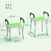 HOMCOM Tabouret de douche pour personnes âgées et handicapées avec accoudoirs, hauteur réglable, patins antidérapants, vert(m-3)