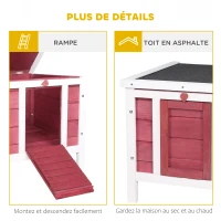 PawHut Clapier à lapin cage à lapin avec rampes/porte, toit ouvrant et étanche - en bois de sapin 51 x 42 x 43 cm rouge blanc(m-6)