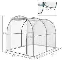 Outsunny Walk-in Tunnel Greenhouse with Roll-up Door, Transparent Polytunnel Greenhouse with Steel Frame and Plastic Cover, 2.5 x 2m(m-15)