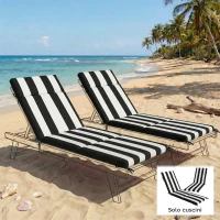 Outsunny Set 2 Cuscini per Sedie da Esterno con 6 Lacci di Fissaggio, in Cotone, 183x54x6.5 cm, Nero e Bianco(m-2)