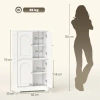 HOMCOM Comodă Bucătărie, Dulap Bucătărie cu 2 Dulapuri, 4 Uși Arcuite, 2 Rafturi Reglabile, cu Dispozitiv Anti-Răsturnare, 60x30x110 cm, pentru Sala de Masă, Living, Alb(m-3)