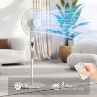 HOMCOM 124cm Pedestal Fan with Sleep Mode, Oscillating Standing Fan with 3 Modes, Remote Control, Adjustable Height, White(m-5)