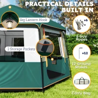Outsunny Cabin Tent Easy Setup 3000mm Waterproof Camping Tent 4 Person with Carrying Bag Green(m-8)