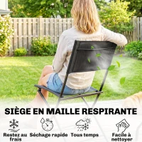 Outsunny Ensemble Bistro d'Extérieur, Mobilier de Patio 3 Pièces avec Chaises Pliantes, Table en Verre Semi-Circulaire, Noir(m-7)