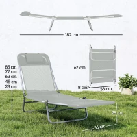 Outsunny Set of Two Steel Frame Sun Loungers, with Reclining Backs - Light Grey(m-3)