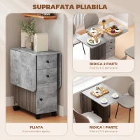HOMCOM Masă pliabilă cu 2 sertare și dulap, 6 roți și frâne, 120x60x76,5 cm, gri lemn și piatră(m-5)