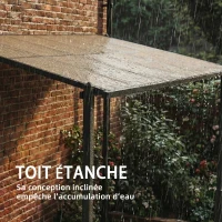 Outsunny Pergola adossée 3,8 x 3 m avec toit en polycarbonate, structure rigide en aluminium avec gouttières intégrées, gris foncé(m-5)