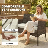 Outsunny 4 Piece Rattan Garden Furniture Sofa Set with Loveseat, Armchairs, Glass-Top Coffee Table and Cushions, Brown(m-6)