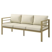 Outsunny Garden Bench with Cushions, 3-Seater Sofa with Backrest, Armrest and Back Cushions, 185 x 66 x 64cm, Cream White(m-11)