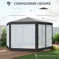 Outsunny Pavilion 4x4 m de Gradina Hexagonal cu Pereti din Plasa(m-7)