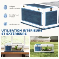 PawHut Maison enclos cage habitat pour petit animal tortues avec 2 espaces 91 x 60,5 x 32 cm bois massif bleu(m-4)