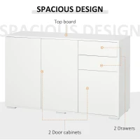 HOMCOM Komoda szafka Anrichte, 2 szuflady, Push-Click, 117 cm x 36 cm x 74 cm, Biały(m-4)