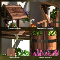 Outsunny Wood Wishing Well for Outside with Hanging Bucket, Wishing Well Planter with Drain Hole for Garden Patio, Carbonized(m-7)