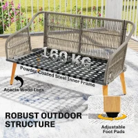 Outsunny 4 Piece Rattan Garden Furniture Set with Loveseat, Armchairs, Wood Table, Wicker Patio Conversation Set, Cream White(m-6)