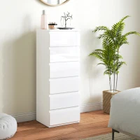 HOMCOM Cómoda de Dormitorio con 6 Cajones Estrecha Sinfonier Ahorro Espacio 40x35x109 cm Blanco Brillo(m-2)