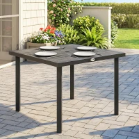 Outsunny Square Garden Dining Table with Parasol Hole, Slatted Top, Metal Frame, 86 x 86 x 71 cm, Light Grey(m-8)