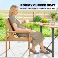 Outsunny Wooden Garden Dining Chair, Outdoor Chair Garden Armchair with Curved Seat and Wide Armrests, Natural Wood Finish(m-4)