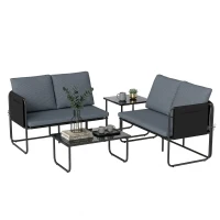 Outsunny Ensemble de jardin extérieur 4 pièces avec 2 canapés 2 places 2 tables en verre coussins housses amovibles et poches gris(m-1)