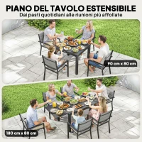 Outsunny Set Pranzo Esterni 7 Pezzi, Tavolo e Sedie in Alluminio per 6 Persone.(m-4)