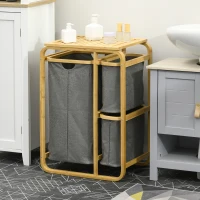 HOMCOM Panier à linge panier de rangement corbeille à linge bac linge sale en bambou 3 paniers - 49l x 33P x 70H cm gris(m-10)