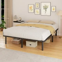 HOMCOM Cadre de lit 160 x 200 cm, lit 2 personnes avec sommier à lattes en bois massif et pied, avec rangement au-dessous, noir(m-10)