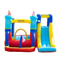 Outsunny Castel Gonflabil 4 in 1 pentru Copii de la 3 la 8 ani cu Tobogan, Trambulina, Piscina si Pompa inclusa, 265x260x200cm(m-16)