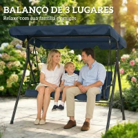 Outsunny Baloiço de Jardim Exterior de 3 Lugares com Toldo Ajustável e Estrutura de Aço 172x118x153 cm Azul-Marinho(m-6)