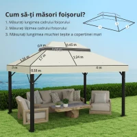 Outsunny Acoperire pentru Foișor de Grădină 3x4 m cu 2 Niveluri din Material Oxford 600D cu Orificii de Drenaj, Alb-Crem(m-2)