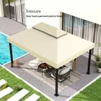 Outsunny Acoperire pentru Foișor de Grădină 3x4 m cu 2 Niveluri din Material Oxford 600D cu Orificii de Drenaj, Alb-Crem(m-4)