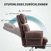 HOMCOM Bürostuhl mit verstellbarer Rückenlehne, rollbarer Polsterstuhl, Polstersessel, höhenverstellbar, Stahl, Braun(m-7)