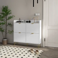 HOMCOM Meuble à chaussures 4 abattants, avec étagère réglable, rangement chaussure 106 x 24 x 102 cm, blanc(m-10)