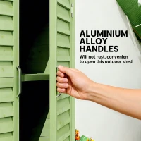 Outsunny Garden Shed Wooden Garden Storage Shed 2 Door Unit Solid Fir Wood Garage Tool Organisation Cabinet, 87L x 46.5W x 96.5Hcm, Green(m-7)