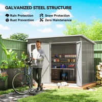 Outsunny 8.5 x 6ft Storage Shed Galvanised Steel Garden Shed, Metal Shed with Foundation Kit, Window, Lockable Wide Doors and Air Vents for Outdoor Patio, Light Grey(m-4)