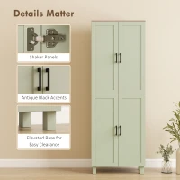 HOMCOM Freestanding Kitchen Cupboard, 4-Door Storage Cabinet with Adjustable Shelves, Modern Kitchen Pantry, 170cm, Green(m-7)
