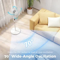 HOMCOM 124cm Pedestal Fan with Sleep Mode, Oscillating Standing Fan with 3 Modes, Remote Control, Adjustable Height, White(m-4)