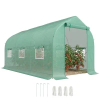 Outsunny Serre tunnel de jardin 8m², serre de jardin tunnel avec 1 porte et 6 fenêtres, bâche PE 140g/m² 400x200x200cm vert(m-1)