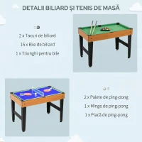HOMCOM Masă Multifuncțională 4 în 1 cu Fotbal de Masă, Biliard, Tenis de Masă și Hochei, 107x61x84.5cm(m-9)