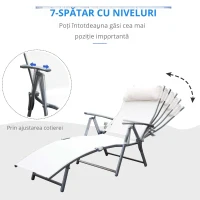 Outsunny Sezlong Scaun de Gradina Pliabil Spatar Reglabil, Crem Argintiu(m-6)