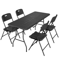 Outsunny 5 Piece 6ft Foldable Table and Chairs, Portable Picnic Table Set with 4 Chairs, Waterproof Top and Steel Frame, Black(m-11)