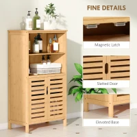 Szafka łazienkowa z bambusa kleankin, z drzwiami z żaluzjami, 2 półki, 1 szafka, 50 cm x 29 cm x 92 cm, naturalna(m-6)