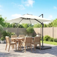 Outsunny 2.4 x 2.4m Cantilever Parasol with Umbrella Weights, UPF50+ Offset Outdoor Umbrella w/ Easy Tilt Adjustment, Cream White(m-9)