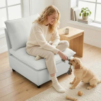 HOMCOM Accentstoel, Moderne Leathaire-Stoel met Brede en Diepe Zitplaats, Dikke Kussens, Eenvoudige Montage, Grijs(m-11)