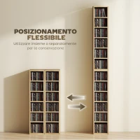 HOMCOM Set 2 Mobili Porta CD con Ripiani Regolabili per 204 CD in Legno, 21x22.5x88.5 cm, Rovere(m-5)
